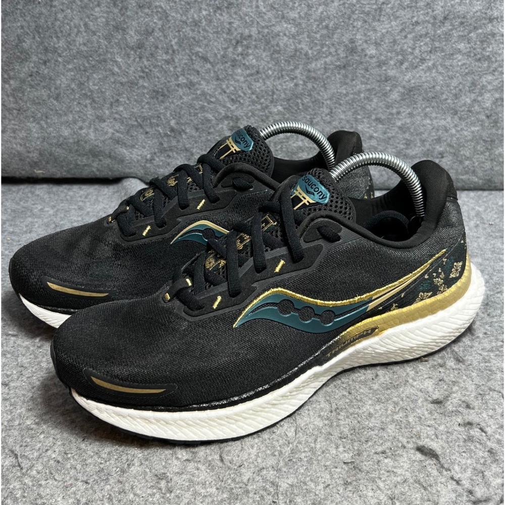 Saucony Triumph 19 Men Running Shoes Black Gold Green Comfort Size 9.5